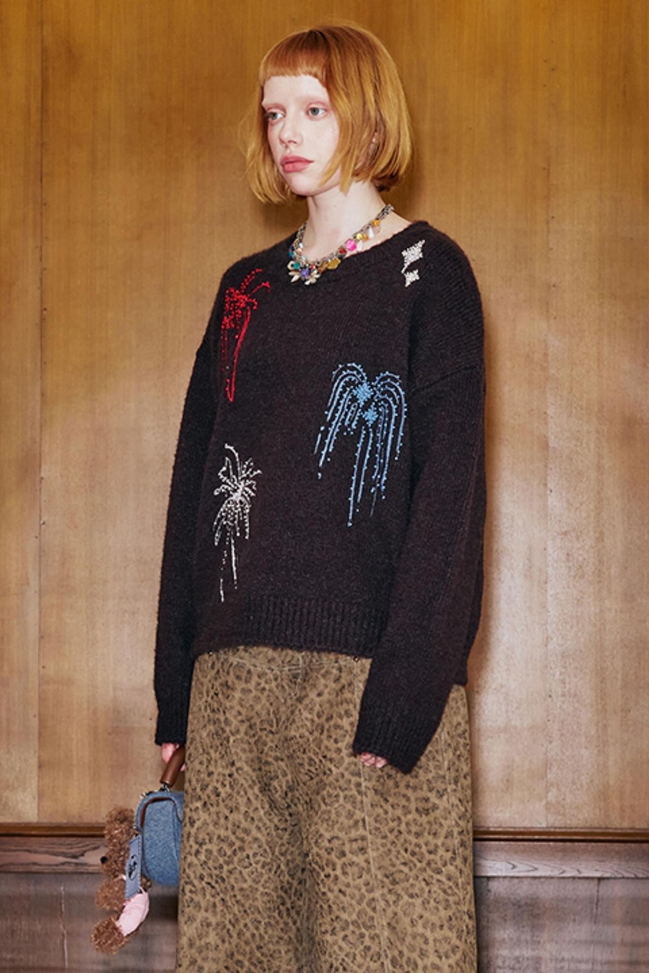 Beaded Fireworks Embroidered Sweater