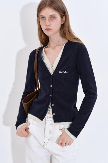 Color-Blocking Knit V-Neck Top