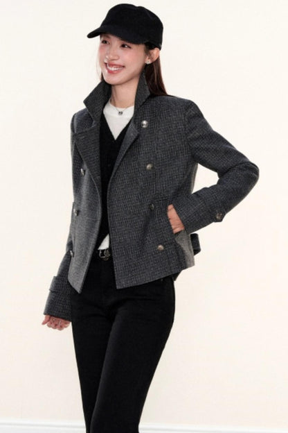 Plaid Woolen Lapel Coat
