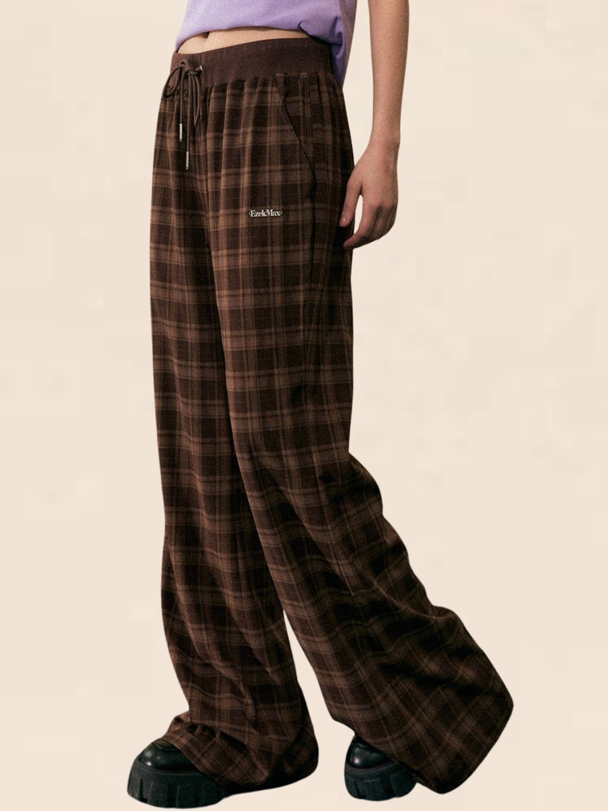 Retro Plaid Wide-leg Pants