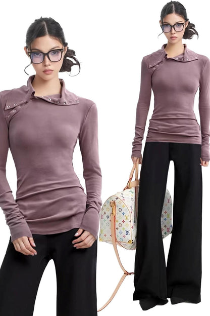 Retro Studded High-Neck Top