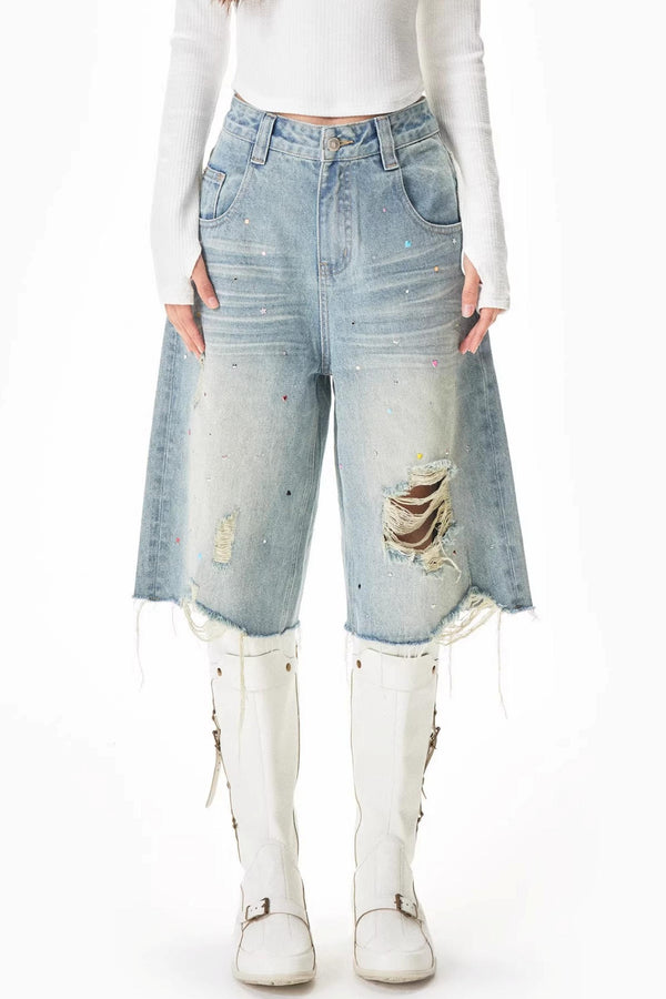 Retro Ripped Denim Shorts