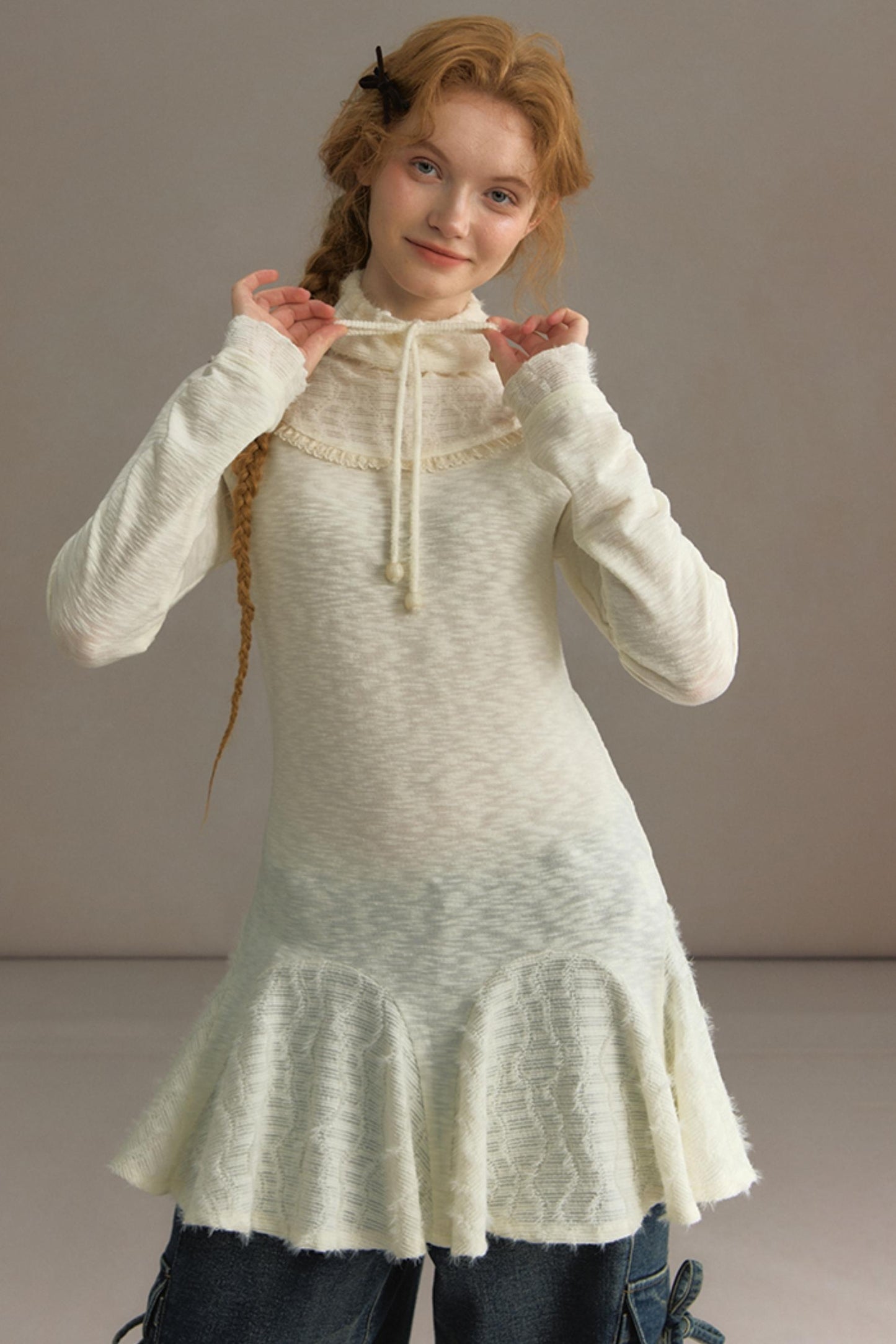 Stacked Knitted Lotus Leaf Long Top