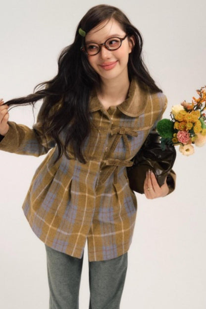 Plaid Patchwork Woolen Coat