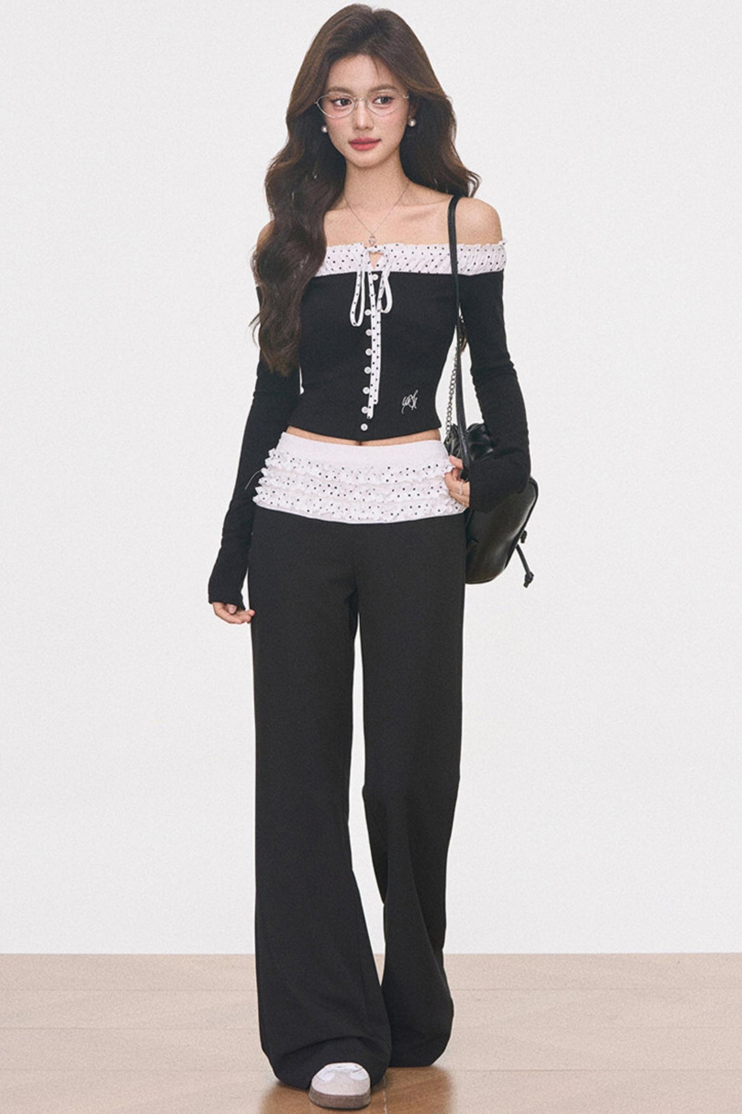 Knitted Patchwork Polka Dot Top Set-Up