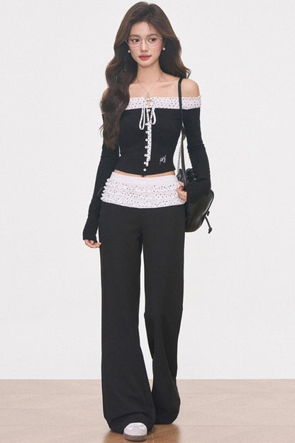 Knitted Patchwork Polka Dot Top Set-Up