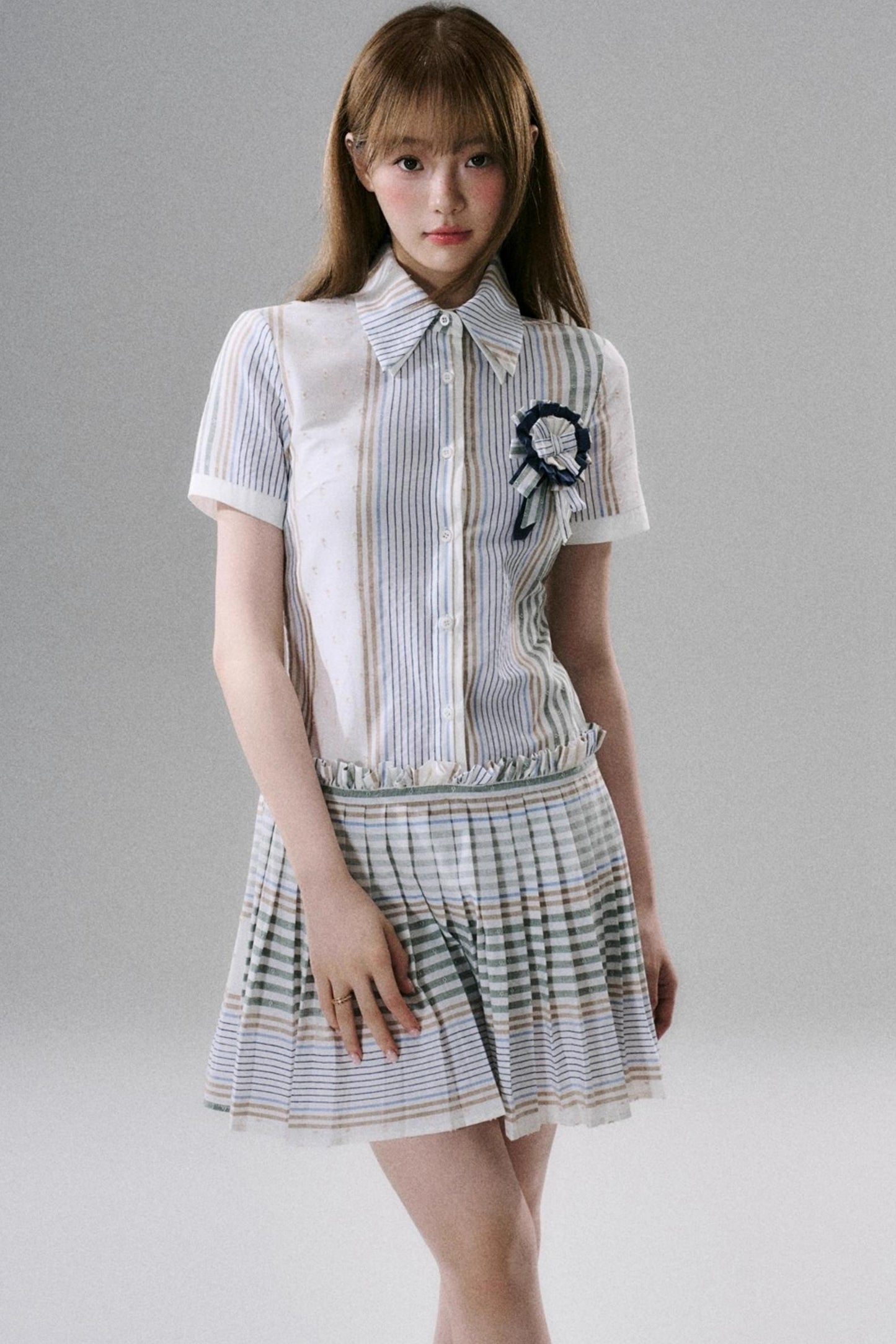 Japanese Sweet Striped Pleated Dress