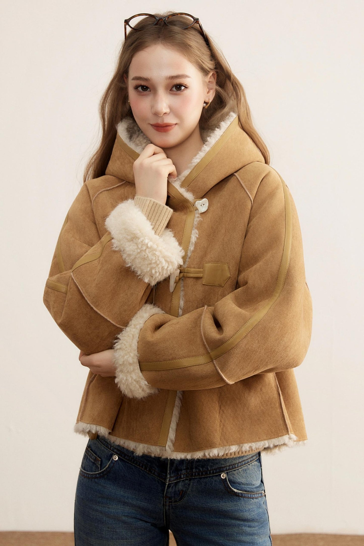 Short Suede Hooded Brown Jacket