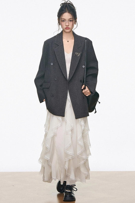 Casual Woolen Blazer Dress Set-Up