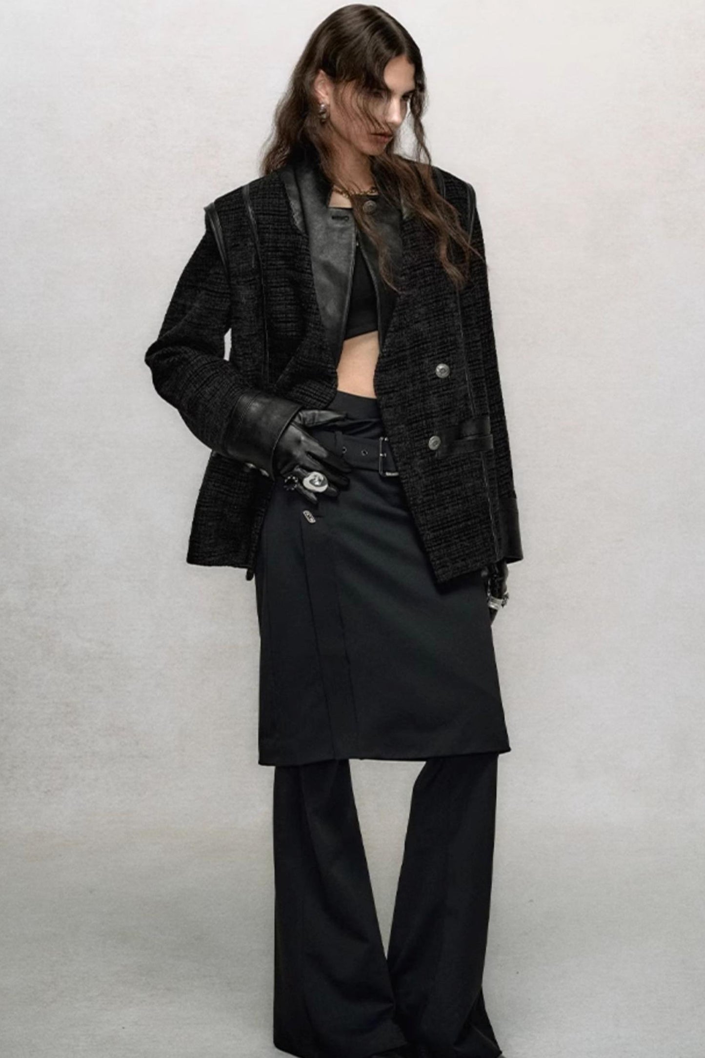 Fake Two-Piece Draped Flared Pants