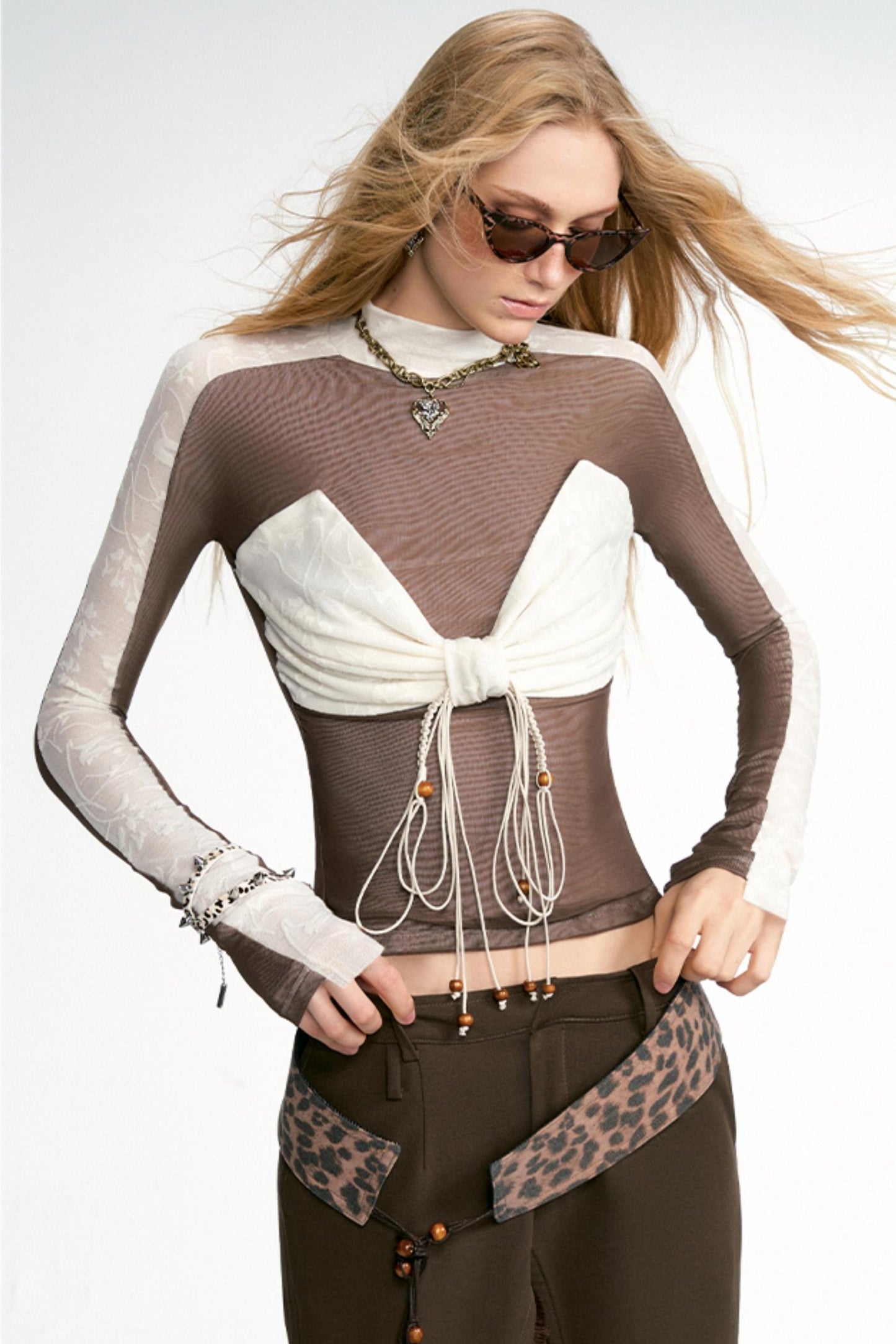 Pessoa Mesh One-Sleeve Bow Top