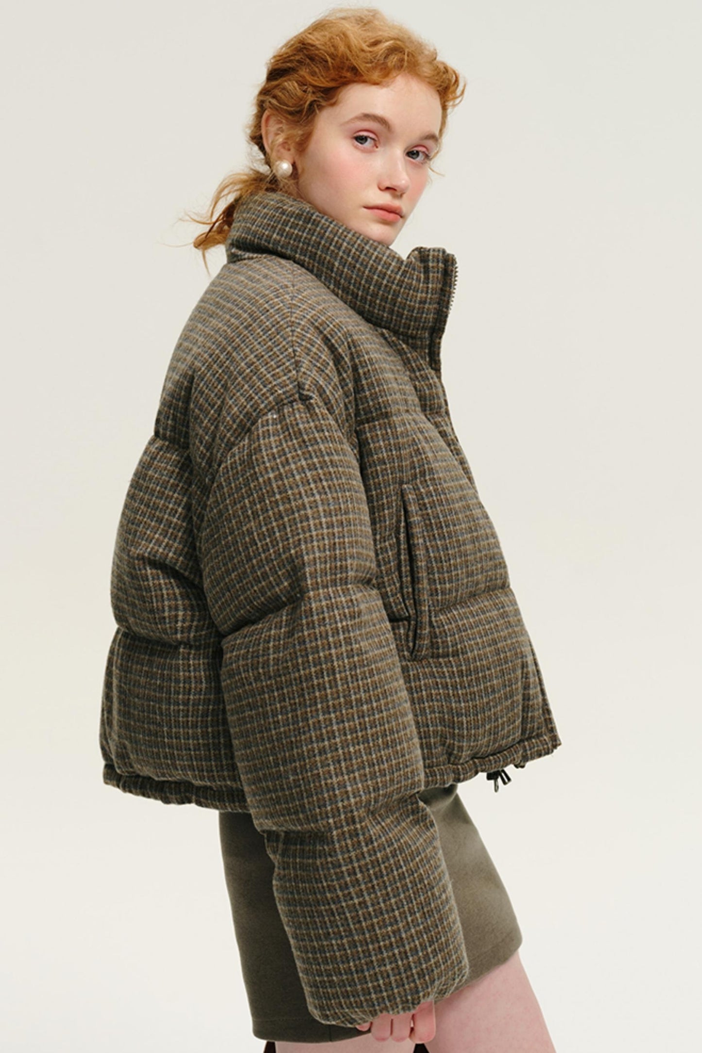 Vintage Check Cropped Down Jacket