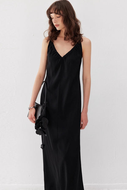 Draped Acetate Halter Maxi Dress