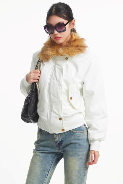 Korean Black Fur Collar Jacket