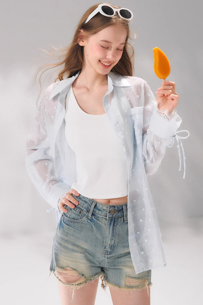 Striped Lace Embroidered Cardigan Set-Up