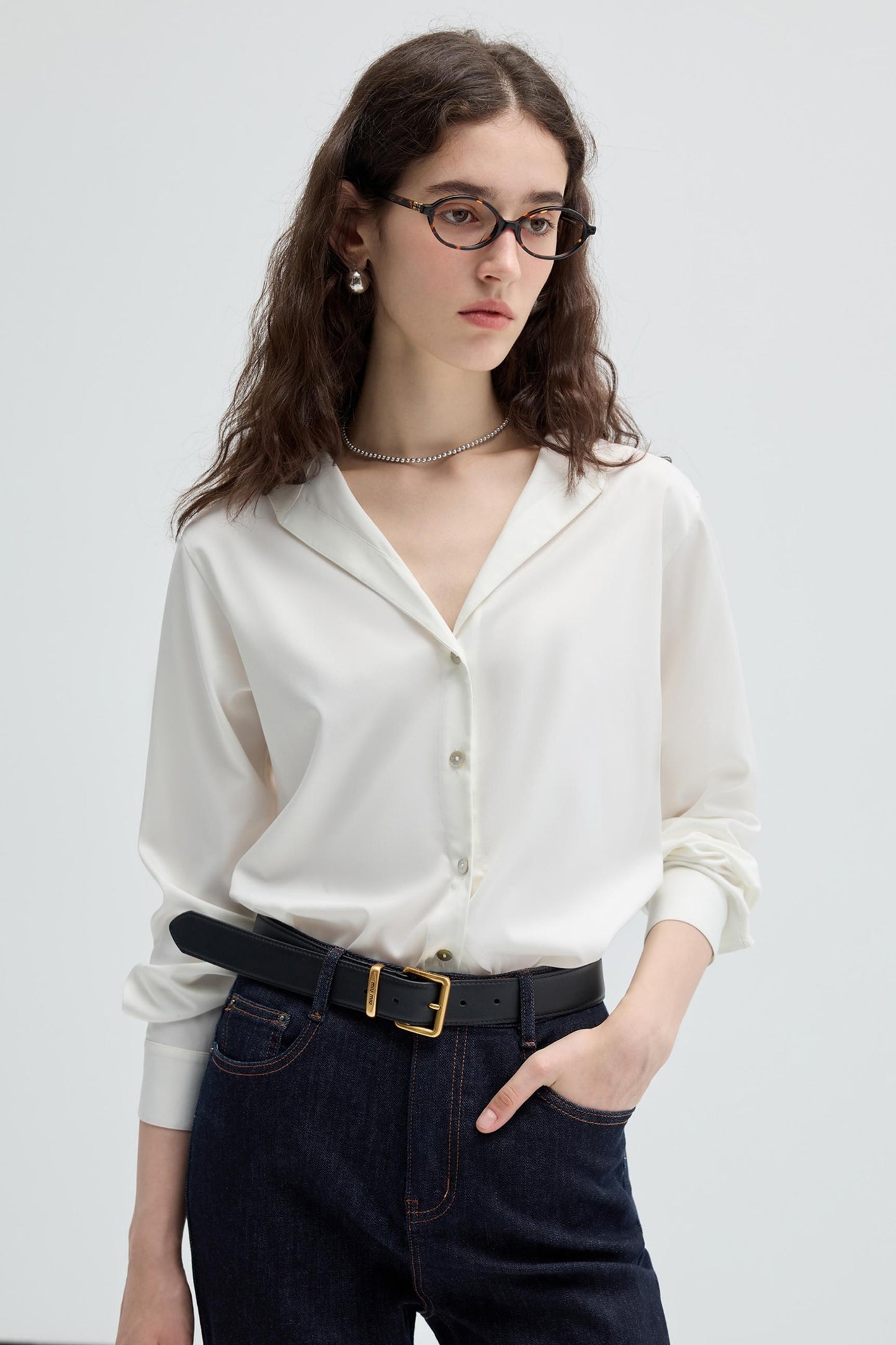 KOREAN STYLE WHITE V-NECK SHIRT