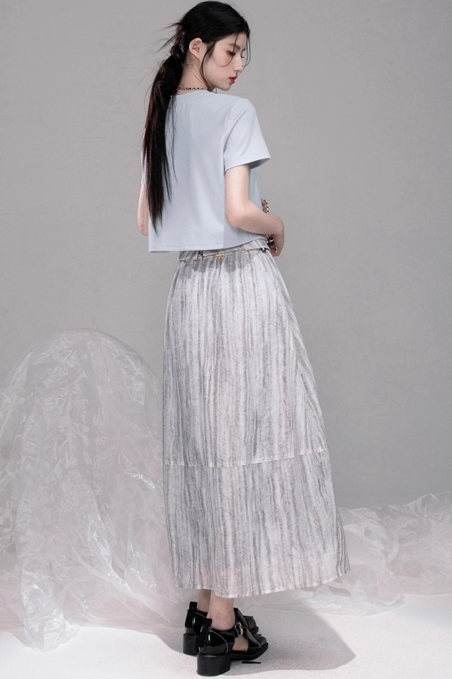 Smudge Art Sheer Print Skirt