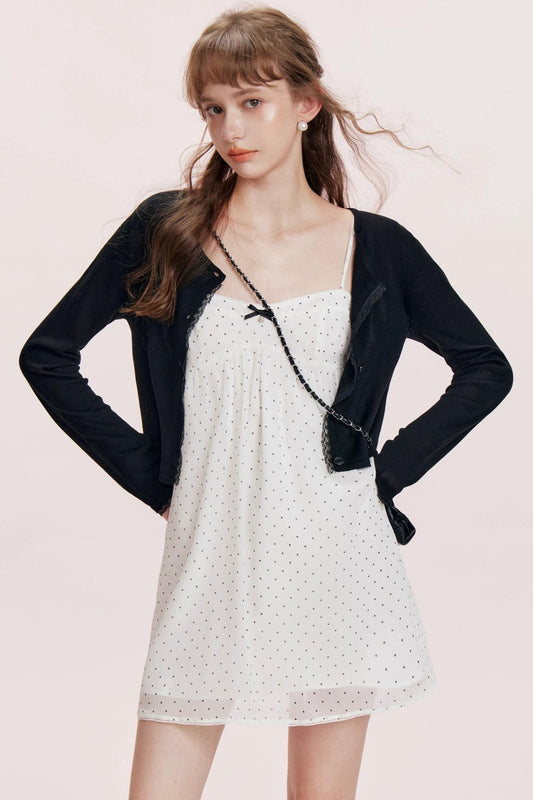 Chiffon Polka Dot A-Line Dress Set-Up