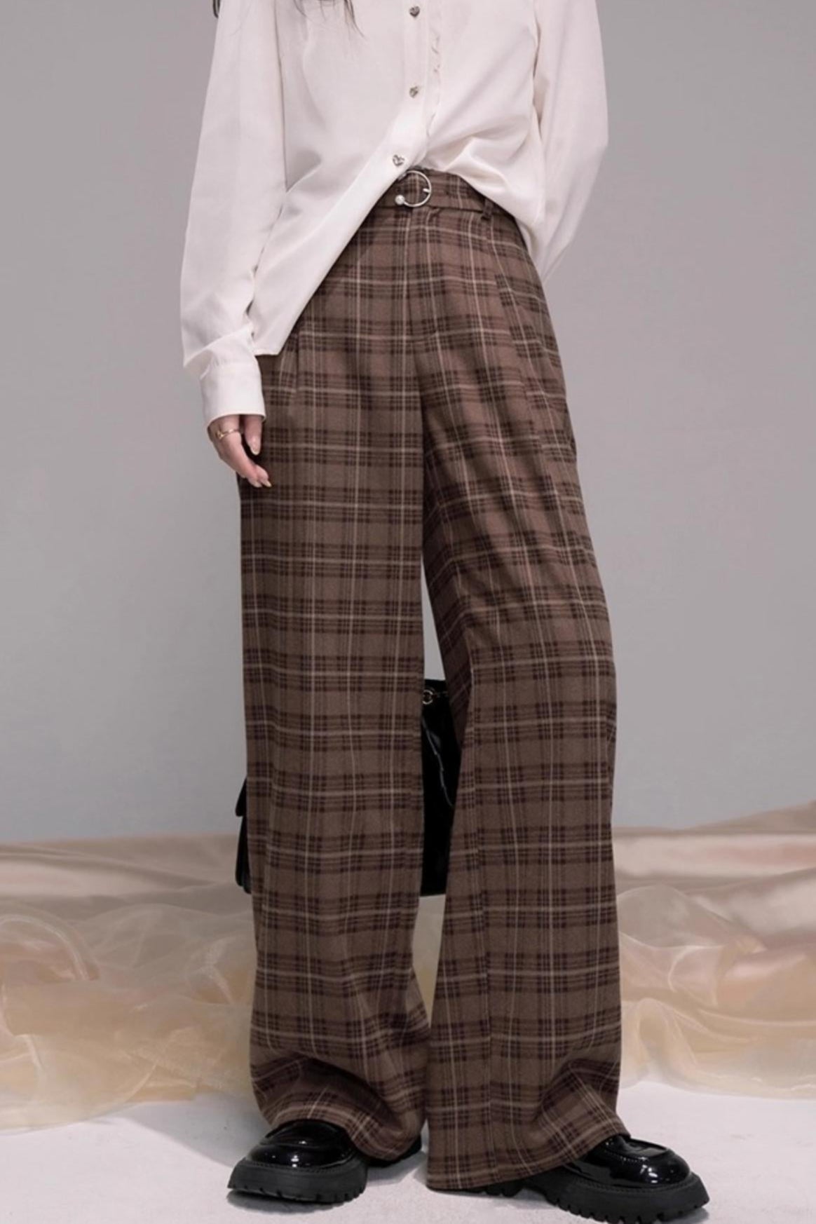 Vintage Check Wide-leg Pants