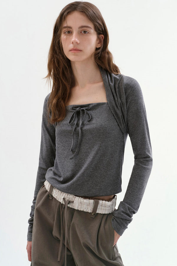 Relaxed Square Neck Drawstring Top