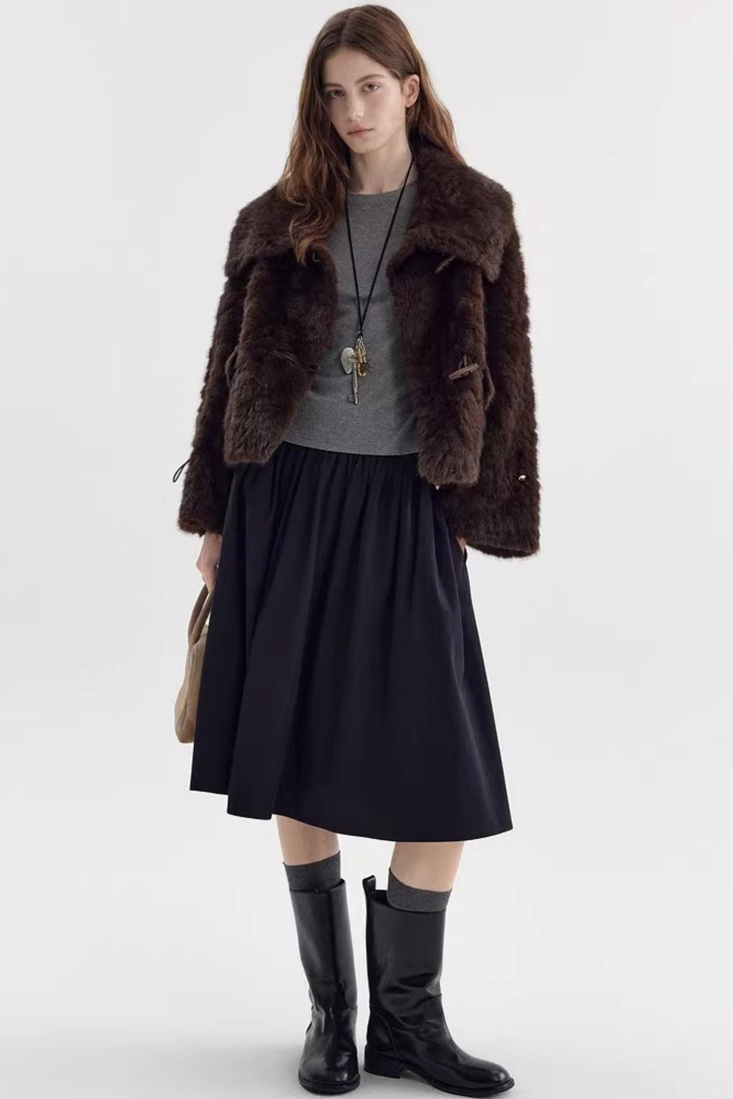 Imitation Horn Button Faux Fur Jacket