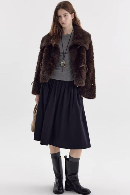 Imitation Horn Button Faux Fur Jacket