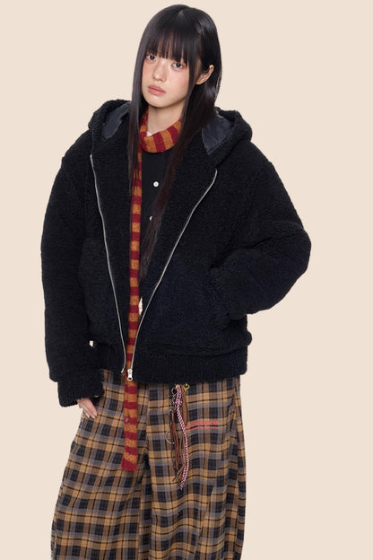 Imitation Lamb Wool Hooded Jacket