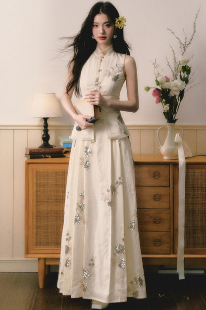 Sequin Embroidered Chinese Skirt