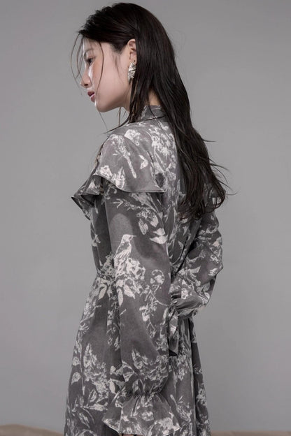 Lace-Up Shawl Collar Dress