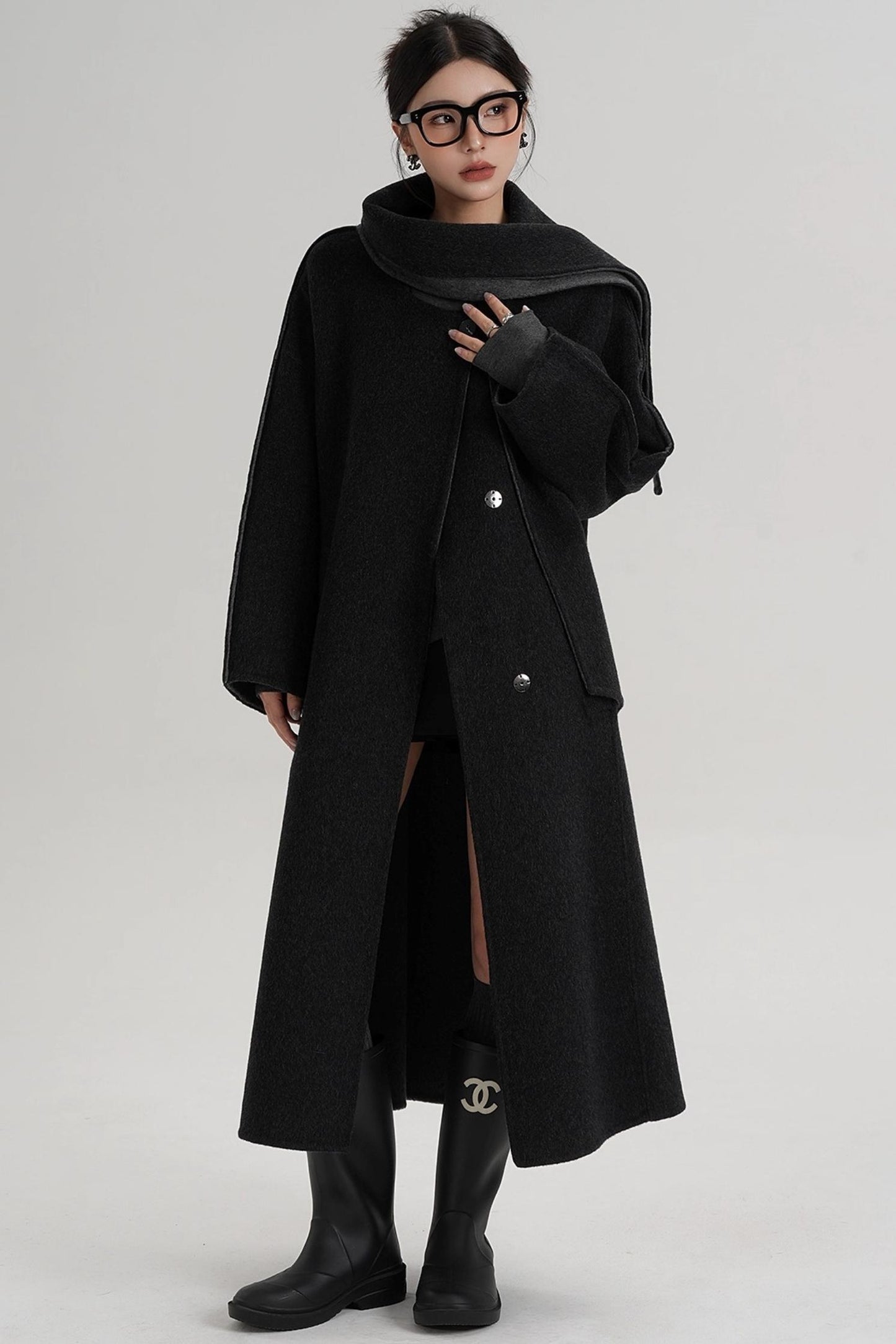 Reversible Two-Tone Scarf Wool Coat