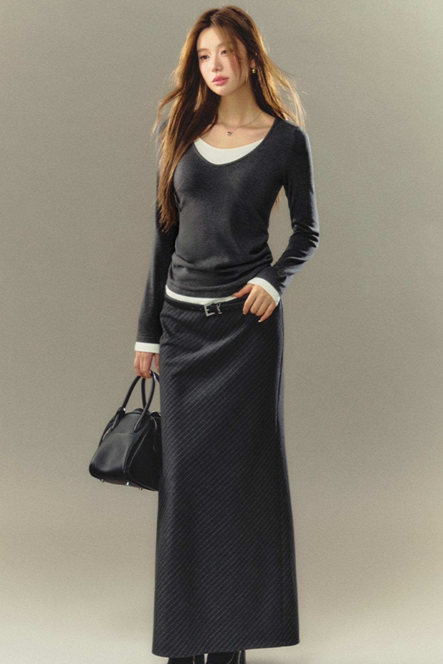 Slim Fit Twill Long Skirt