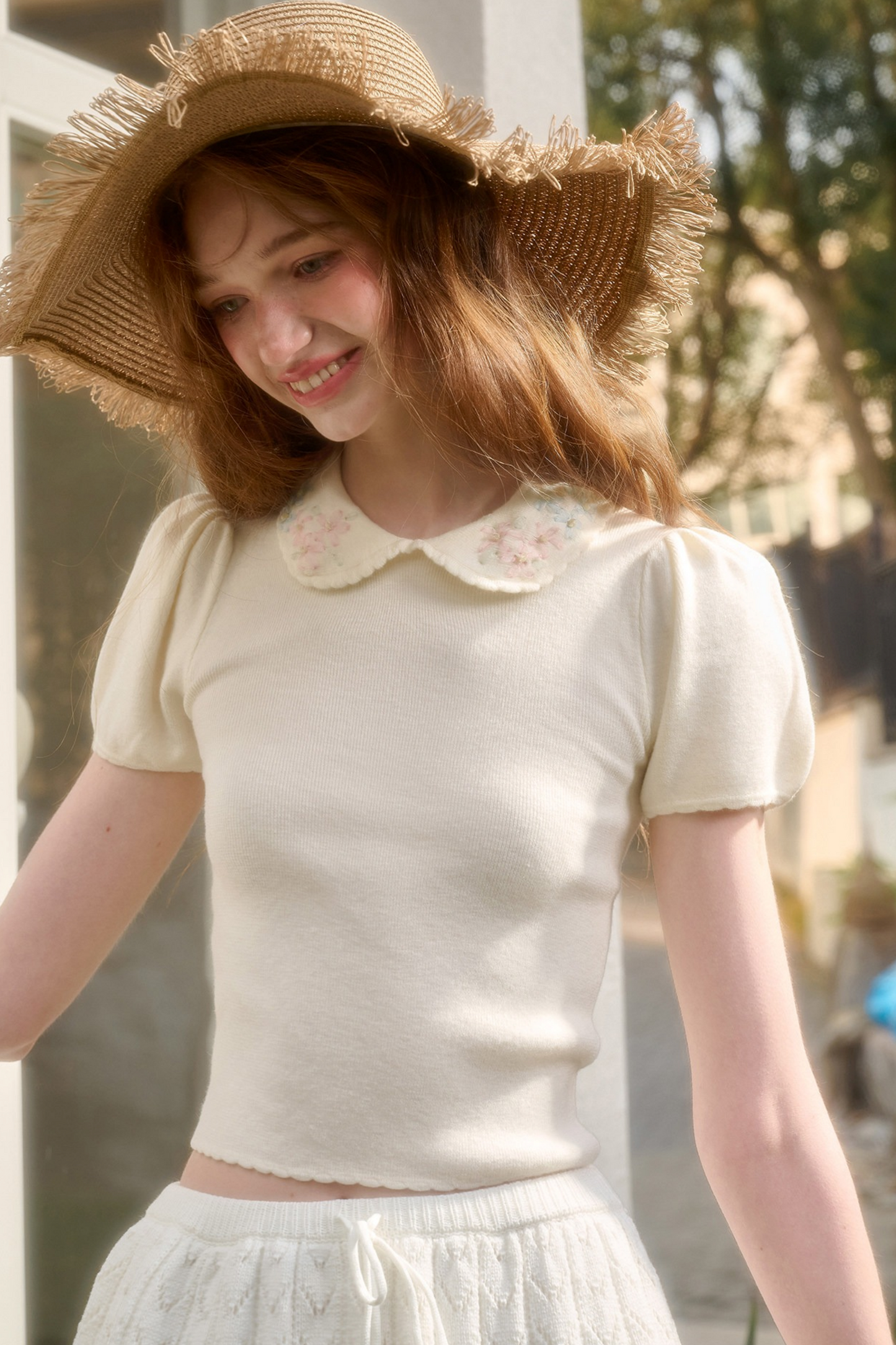 Frozen Flowers Wool Embroidery Top