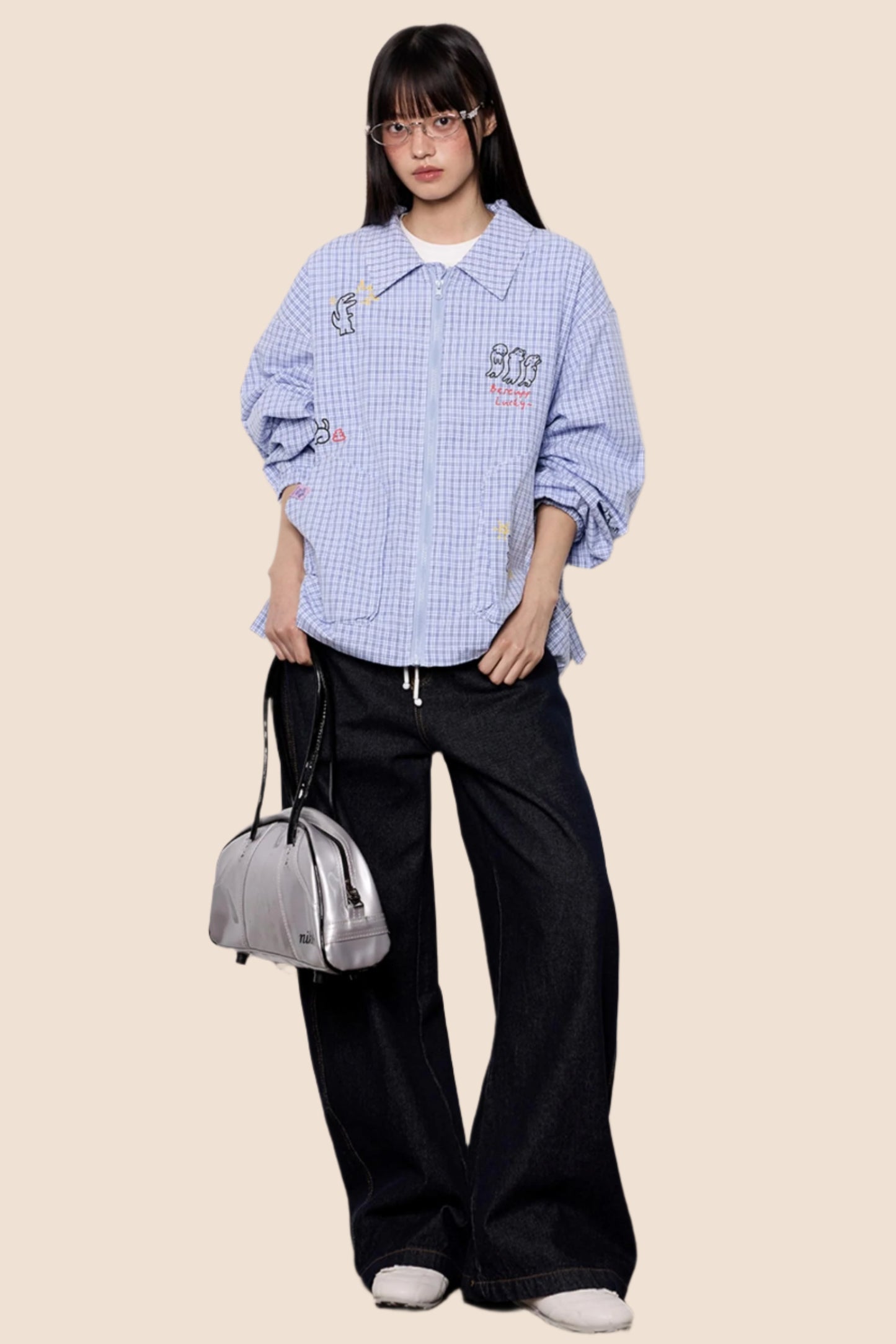 Cartoon Print Plaid Jacket