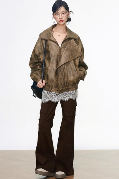 Khaki Leather Jacket Set-Up