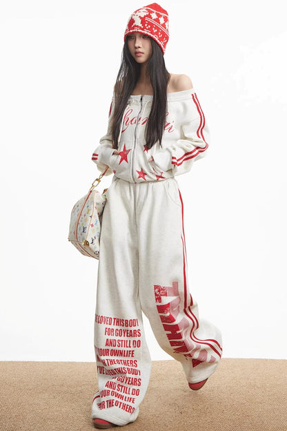 Spicy Girl Off-Shoulder Sweatshirt Set-Up