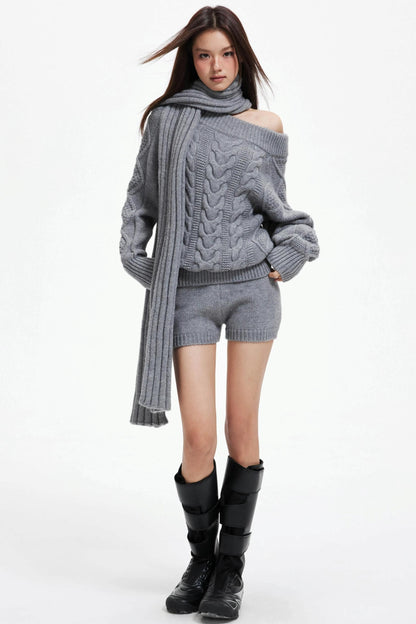 Lazy Wool Slanted Sweater Set