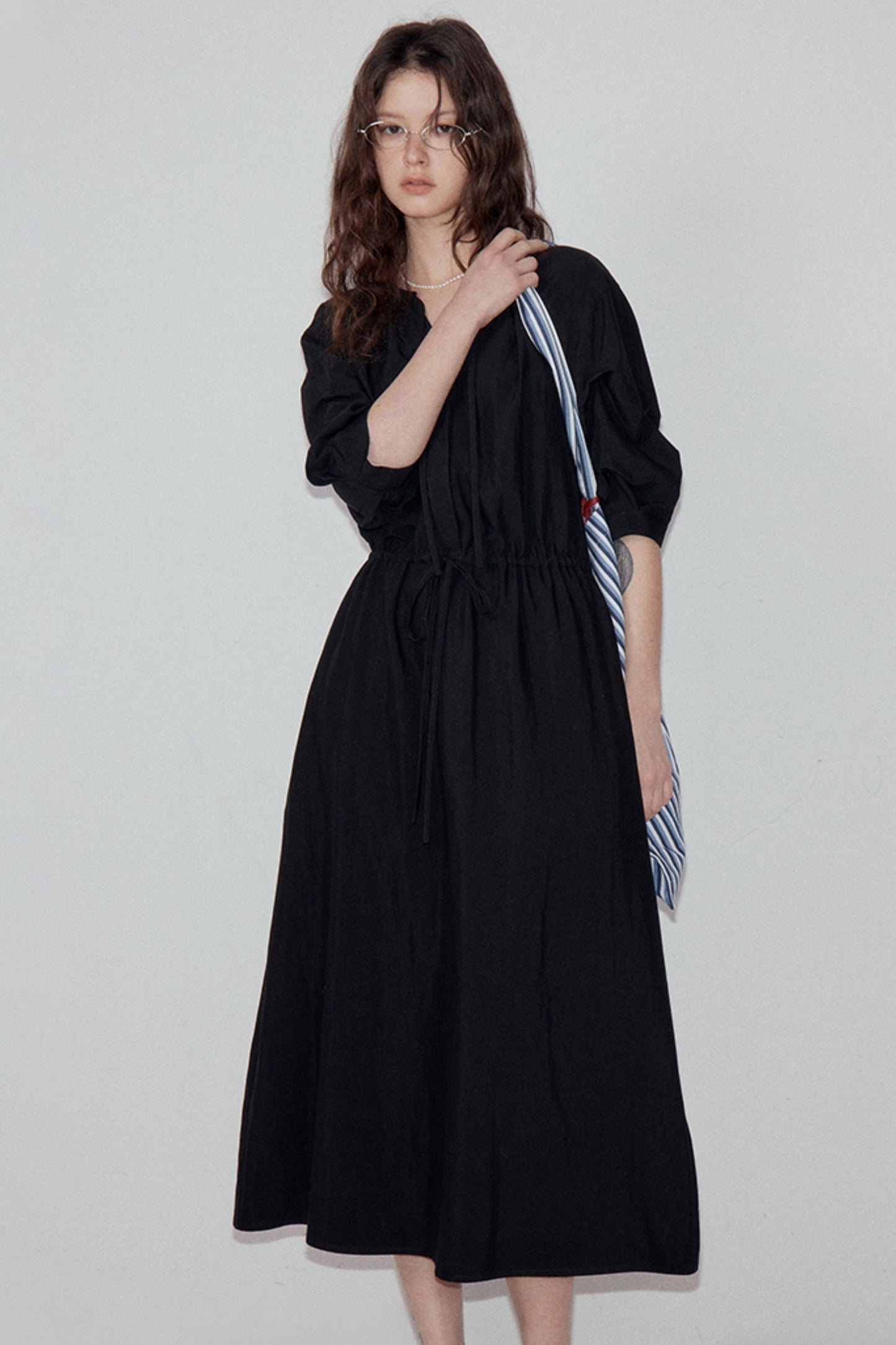 V-Neck Pleated Sleeve Dress