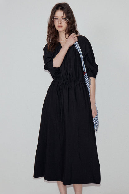 V-Neck Pleated Sleeve Dress