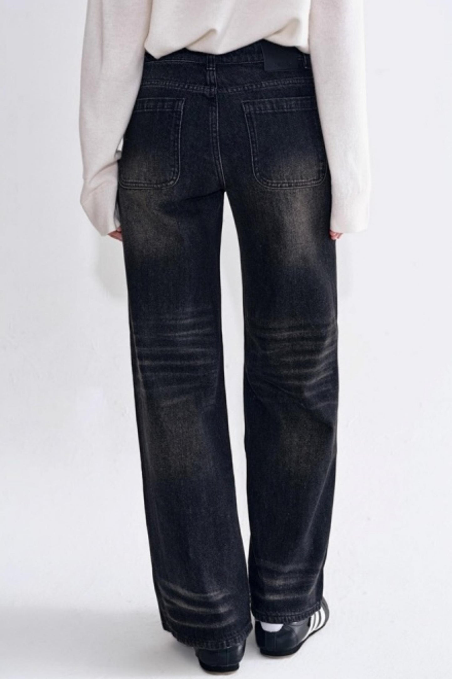 Black Gray Toned Washed Straight Jeans