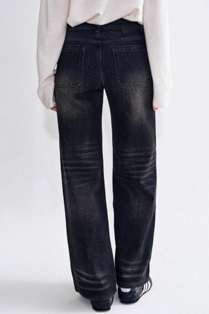 Black Gray Toned Washed Straight Jeans