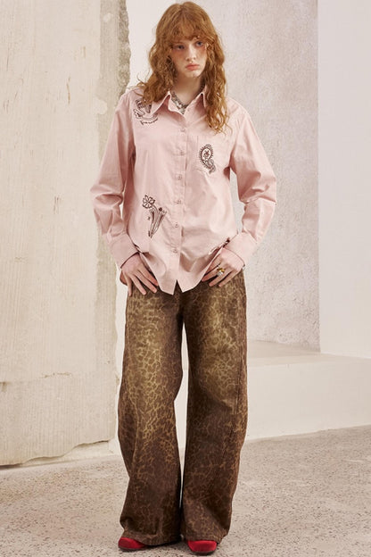 Cashew Flower Embroidered Long Sleeve Shirt