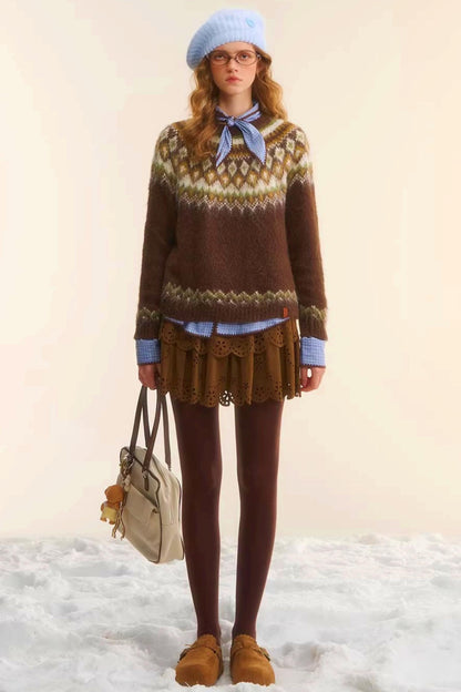 Suede Embroidered Cake Skirt