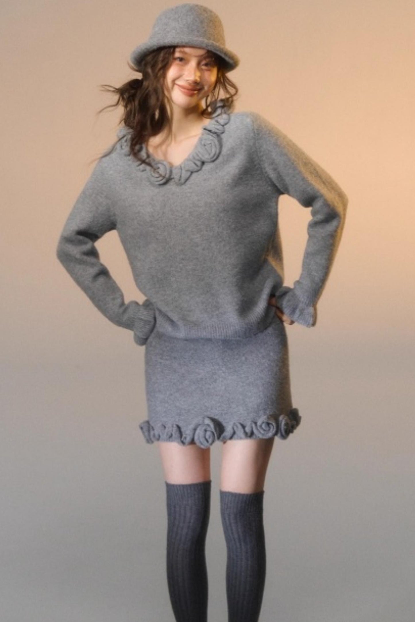 Stereo Rose Knit Sweater Set-Up