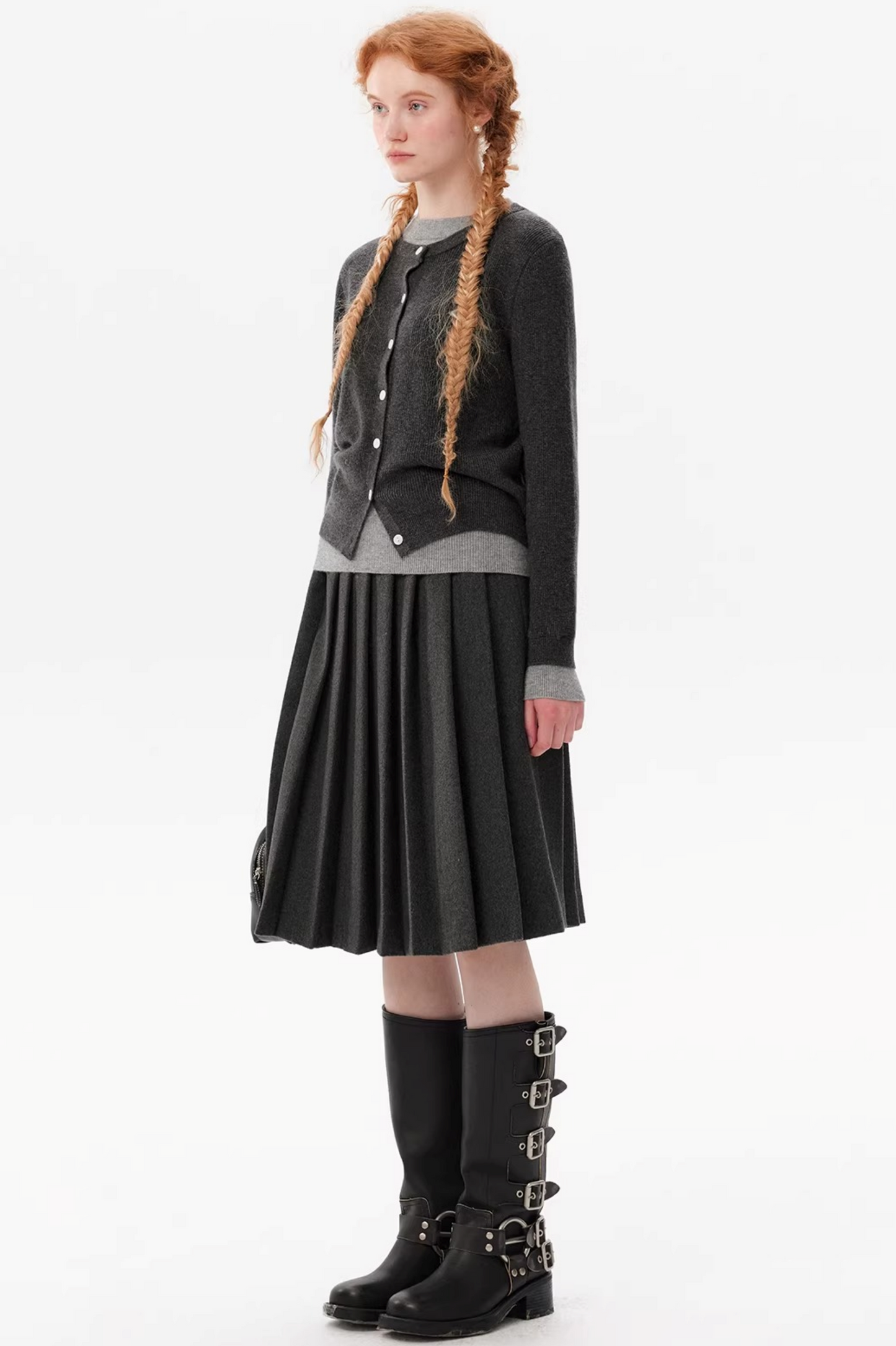 Gray Wool Pleated Skirt