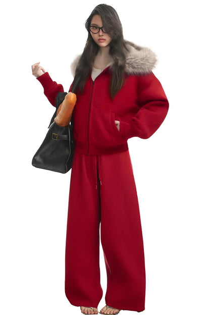 Completo giacca felpa in pile rosso