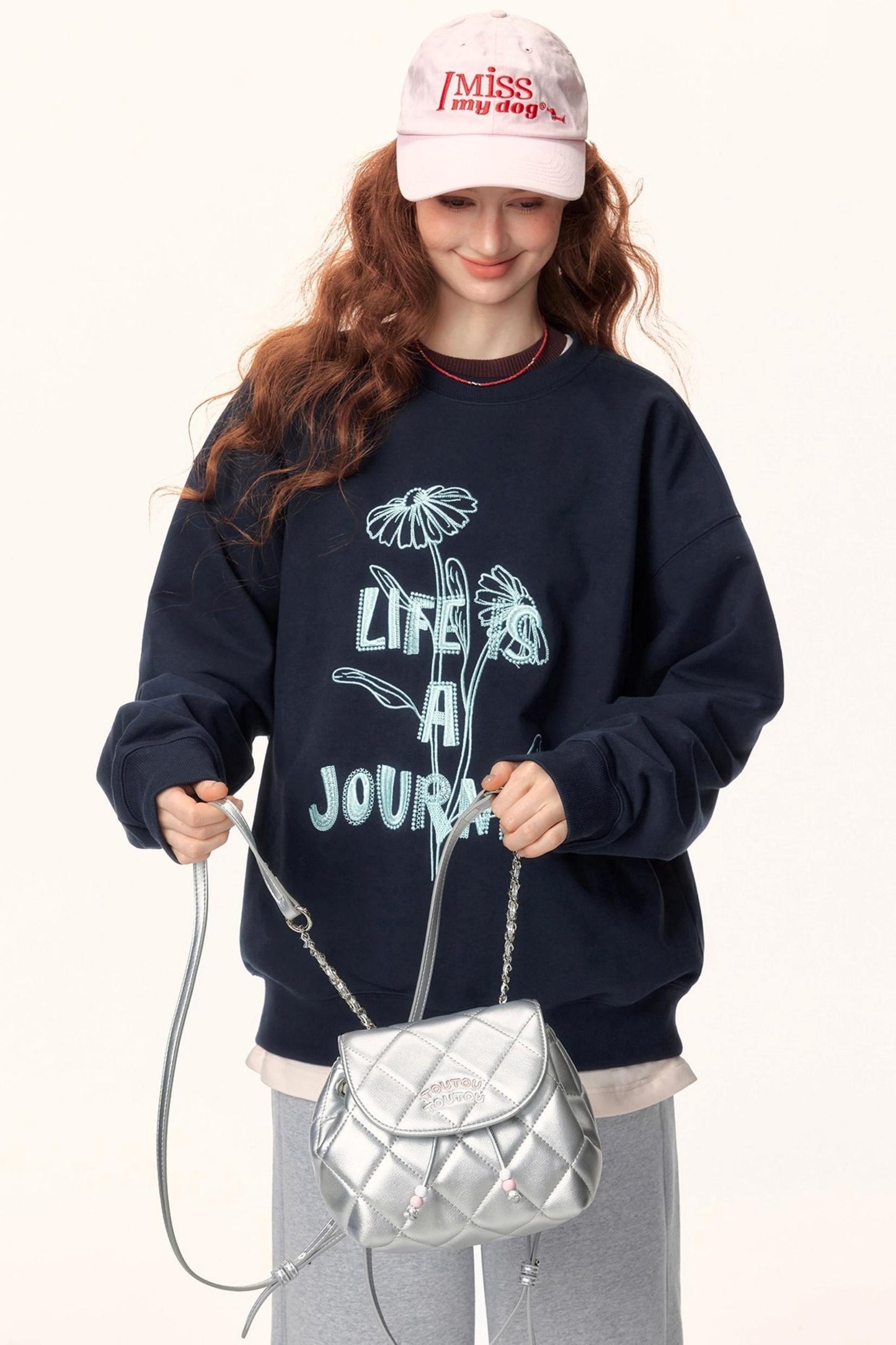 Graffiti Embroidered Color-Blocked Sweater