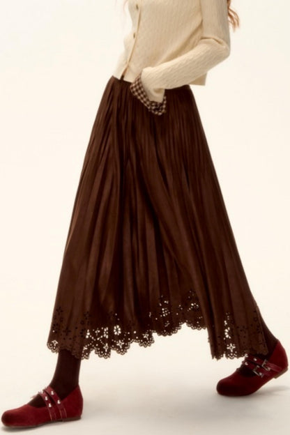 Pleated Suede Lace Skirt