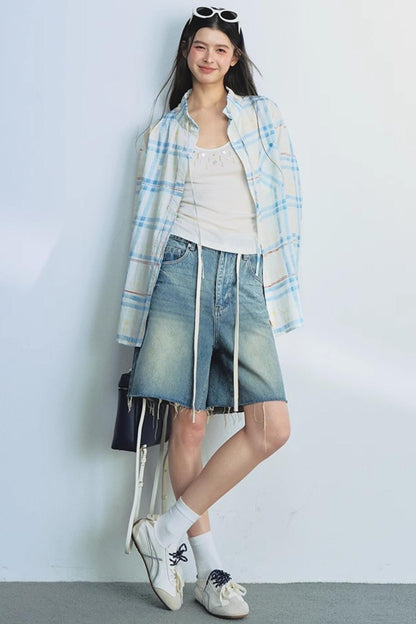 Raw Navy Denim Shorts