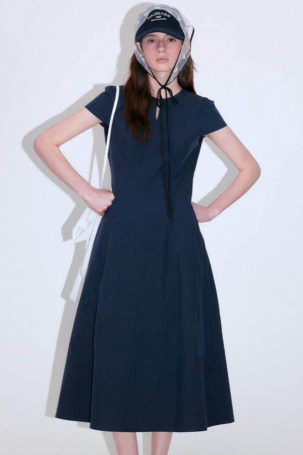 Denim Texture Cut-Out Puff Sleeve Dress