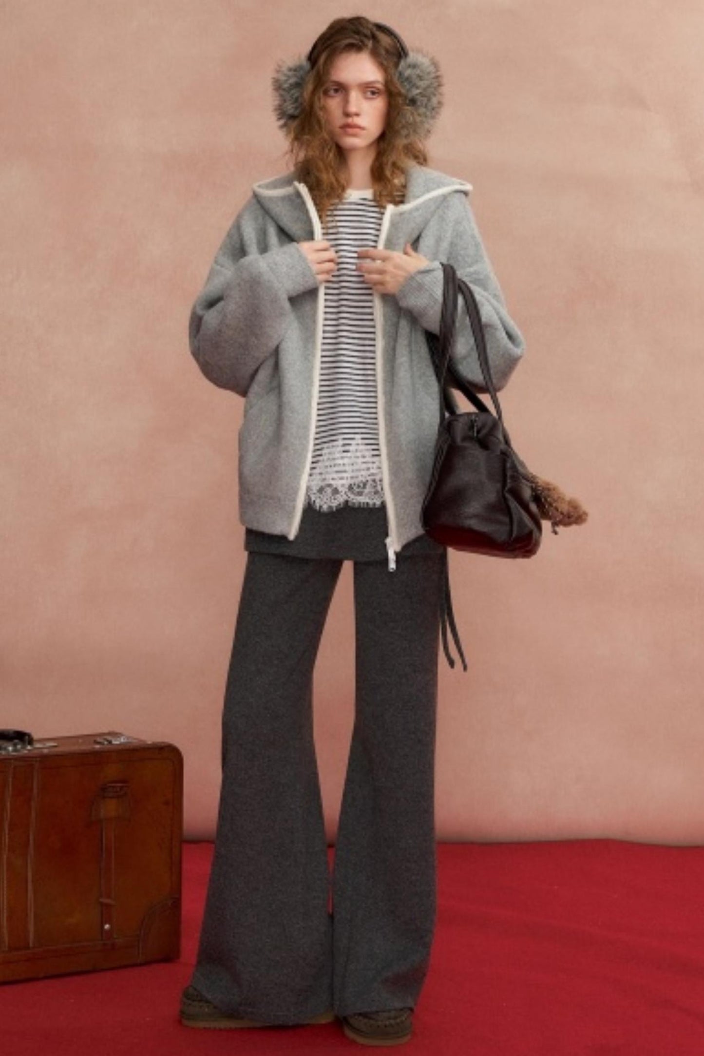 Hooded Cardigan With Contrasting Edges